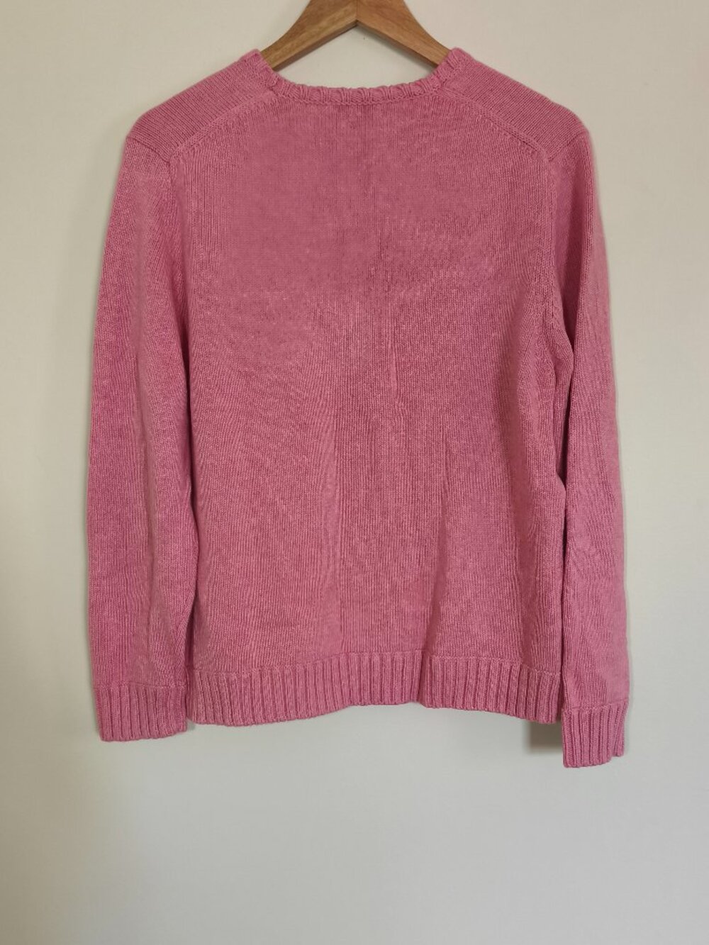 Lands End 100% Cotton V-Neck Button Down Cardigan sz L Pink Preppy Cottagecore - Picture 7 of 10